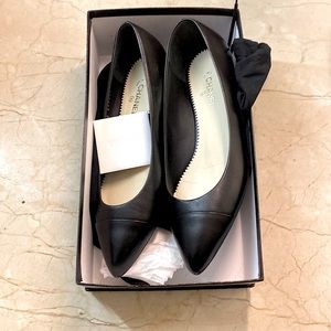 CHANEL Black Leather Pointed Toe Flats